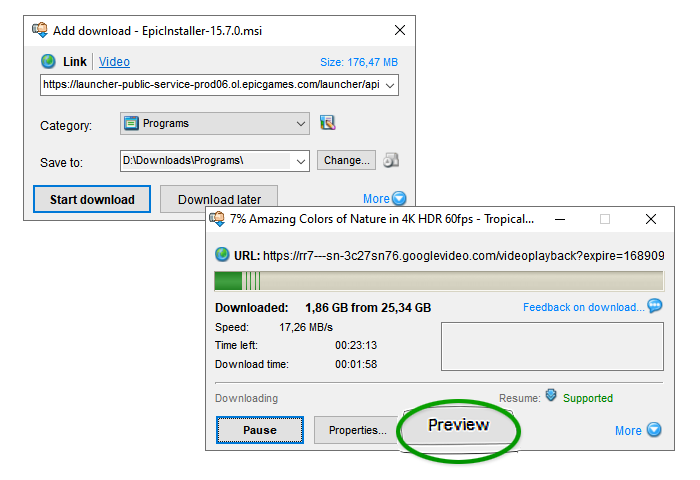 Standard download window replaced